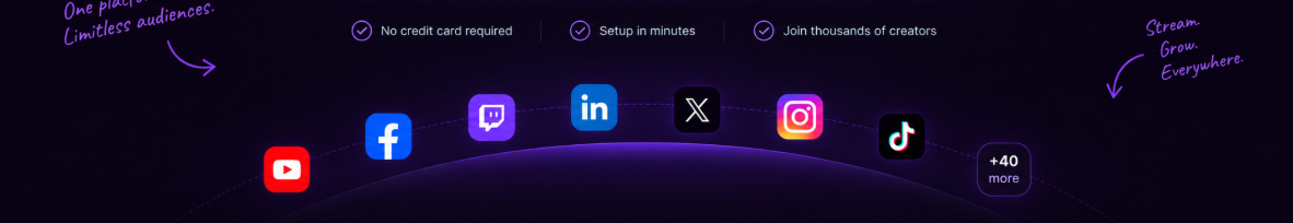One platform. Limitless audiences. Stream. Grow. Everywhere.